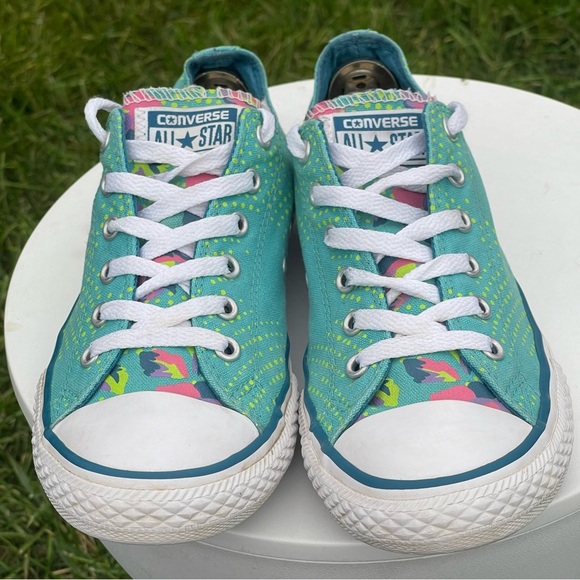 Converse CT All Star Ox Shoes Womens 6.5 Youth 5 Blue Neon Polka Sneaker 654216F - Picture 5 of 14